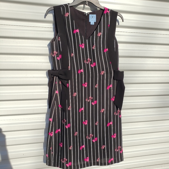 CeCe black pink floral confetti striped shift dres - Picture 2 of 8